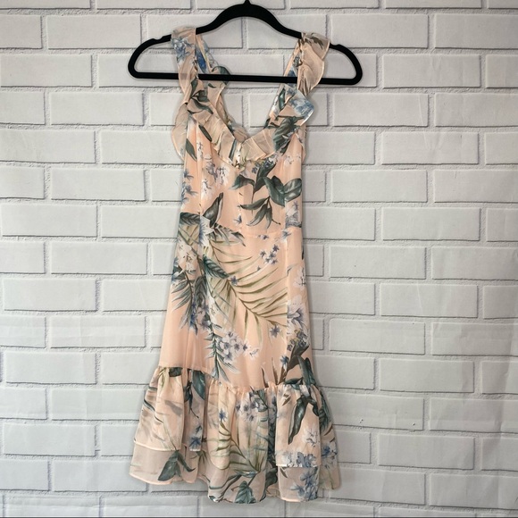 Lulu’s Sunrise Journey Blush Pink Floral Print Ruffled Lace-Up Dress - Picture 2 of 10